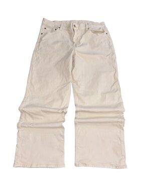 Cream Wide Leg Jeans Size 14 Regular | High Rise Straight Leg Denim
